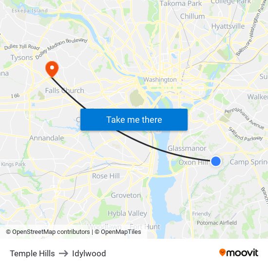 Temple Hills to Idylwood map