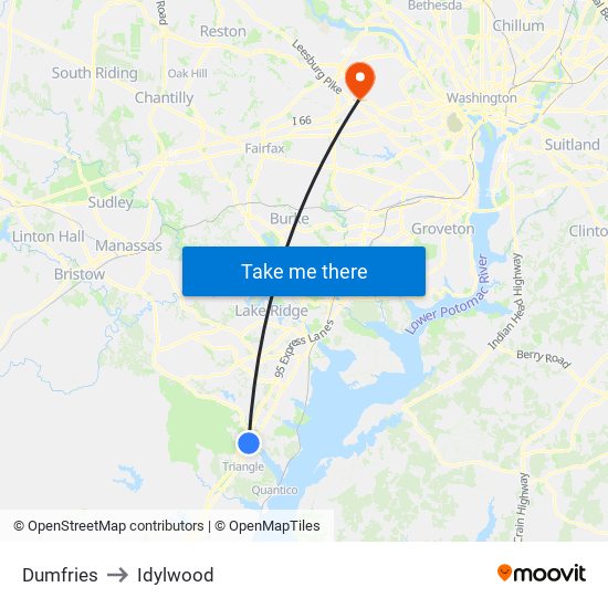 Dumfries to Idylwood map