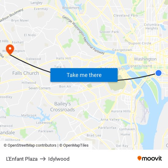 L'Enfant Plaza to Idylwood map