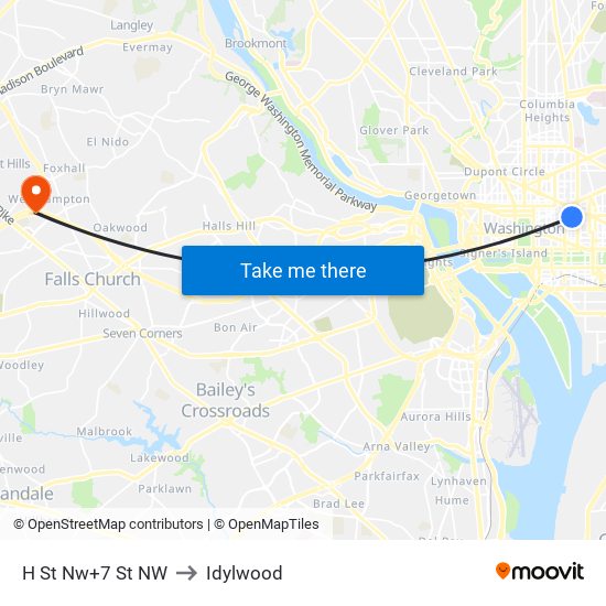 H St Nw+7 St NW to Idylwood map