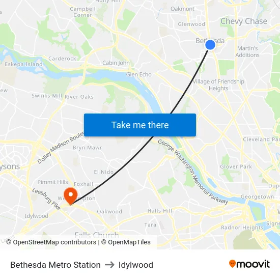 Bethesda Metro Station to Idylwood map