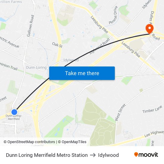 Dunn Loring Merrifield Metro Station to Idylwood map