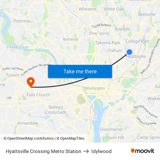 Hyattsville Crossing Metro Station to Idylwood map