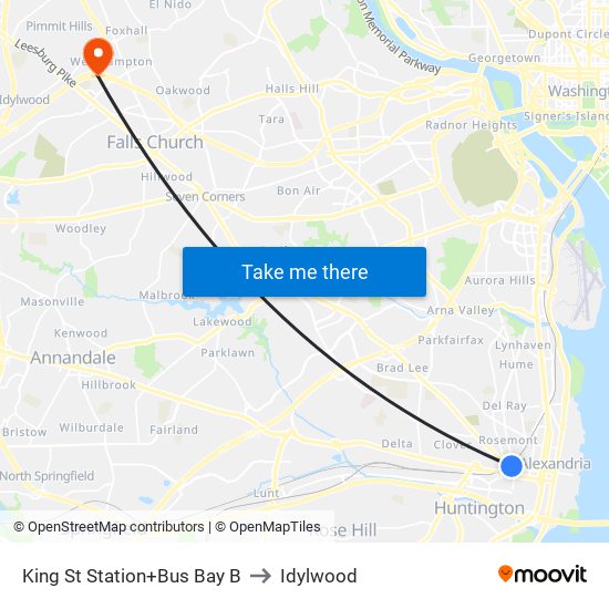 King Street-Old Town+Bay B to Idylwood map