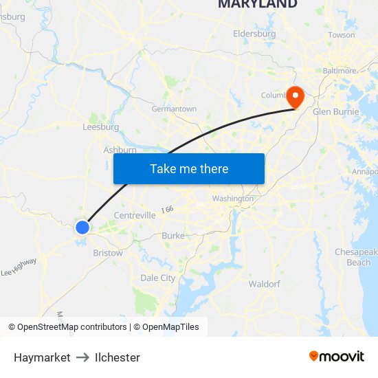 Haymarket to Ilchester map