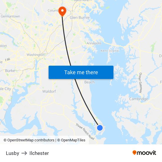 Lusby to Ilchester map