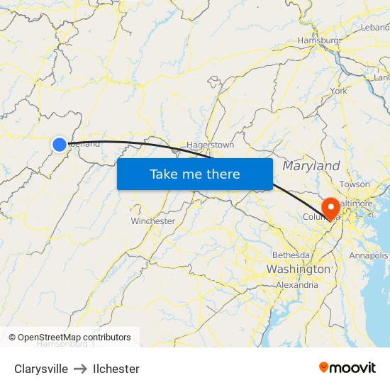 Clarysville to Ilchester map