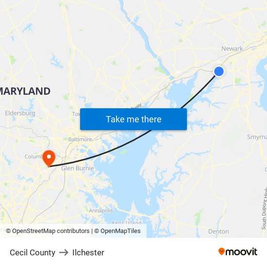 Cecil County to Ilchester map