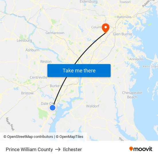 Prince William County to Ilchester map