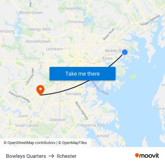 Bowleys Quarters to Ilchester map