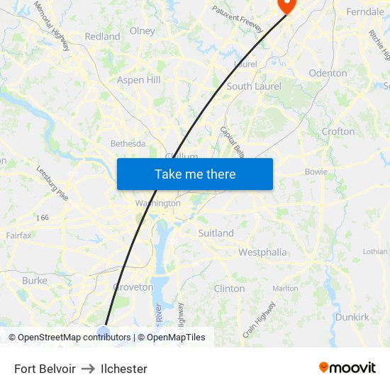 Fort Belvoir to Ilchester map