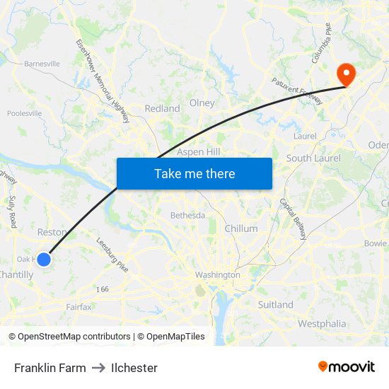Franklin Farm to Ilchester map
