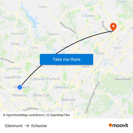 Glenmont to Ilchester map