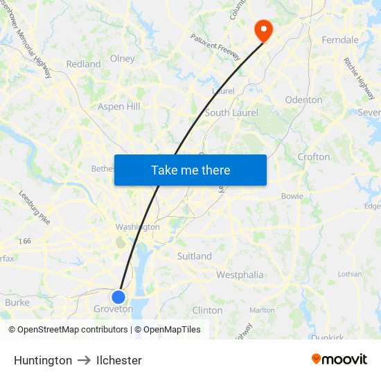 Huntington to Ilchester map