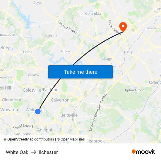 White Oak to Ilchester map