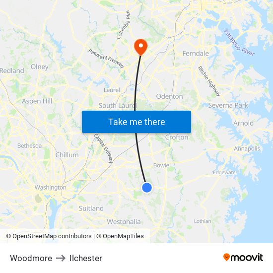 Woodmore to Ilchester map