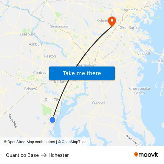 Quantico Base to Ilchester map