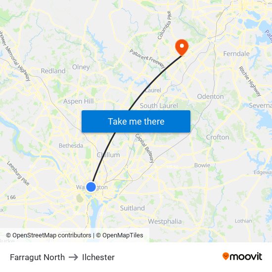 Farragut North to Ilchester map