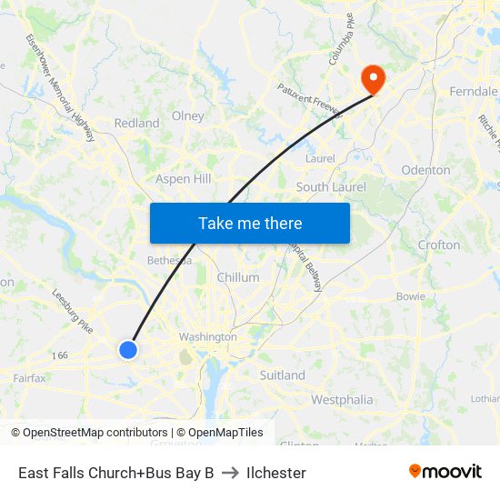 East Falls Church+Bay B to Ilchester map