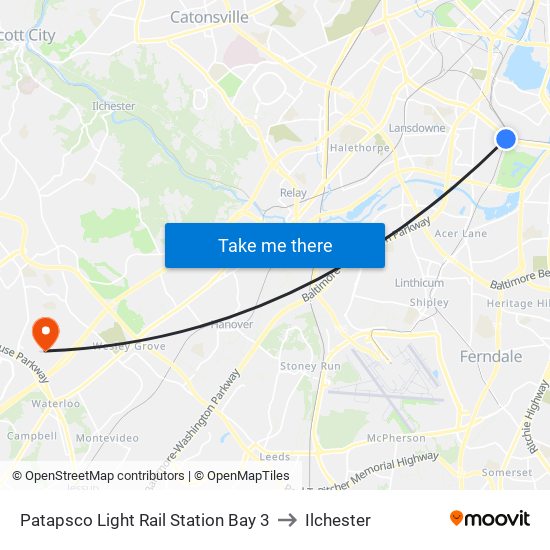 Patapsco Light Rail Station Bay 3 to Ilchester map