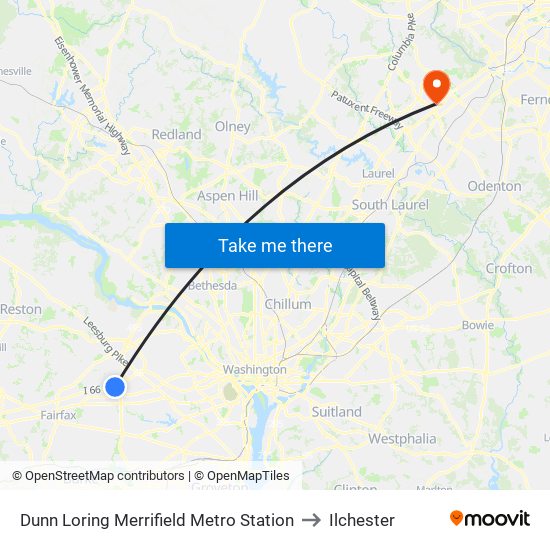 Dunn Loring Merrifield Metro Station to Ilchester map