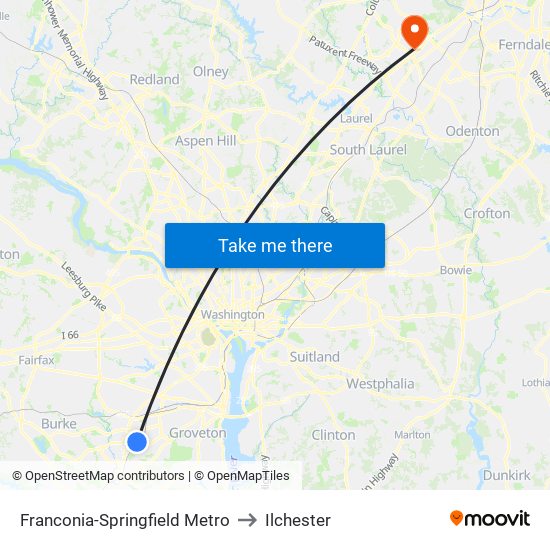 Franconia-Springfield Metro to Ilchester map