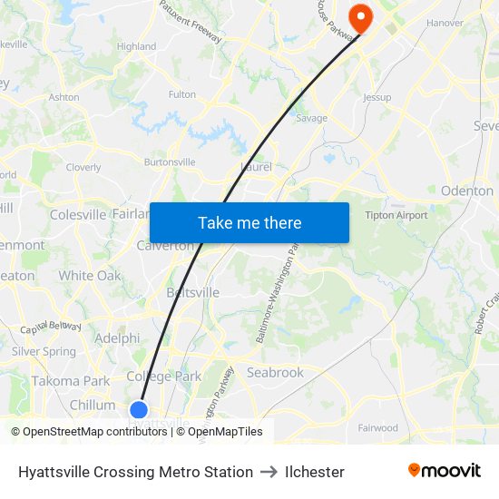 Hyattsville Crossing Metro Station to Ilchester map