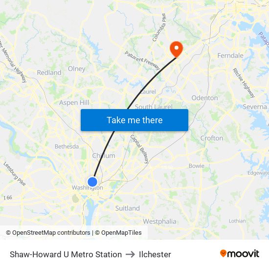 Shaw-Howard U Metro Station to Ilchester map