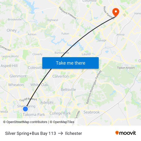 Silver Spring+Bay 113 to Ilchester map