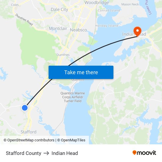 Stafford County to Indian Head map