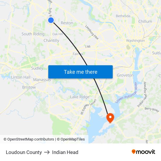 Loudoun County to Indian Head map