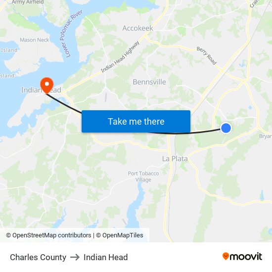 Charles County to Indian Head map