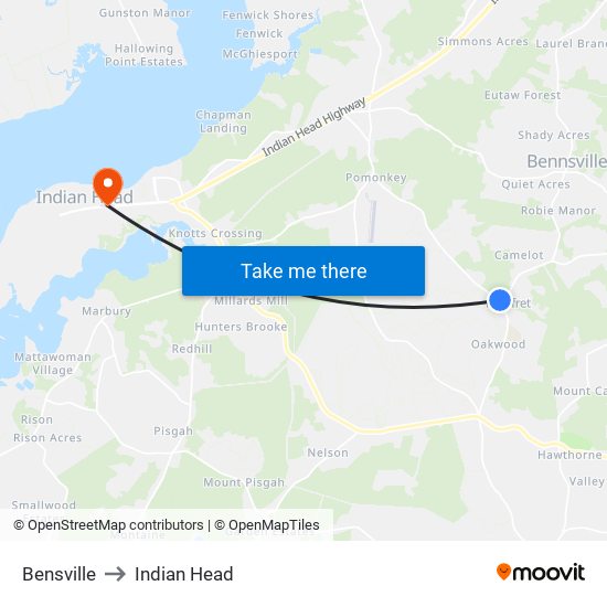 Bensville to Indian Head map