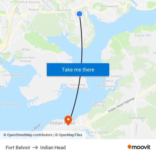 Fort Belvoir to Indian Head map