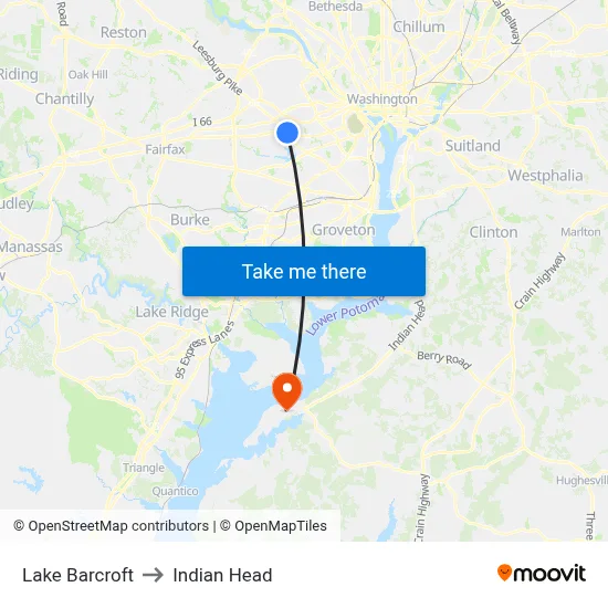 Lake Barcroft to Indian Head map
