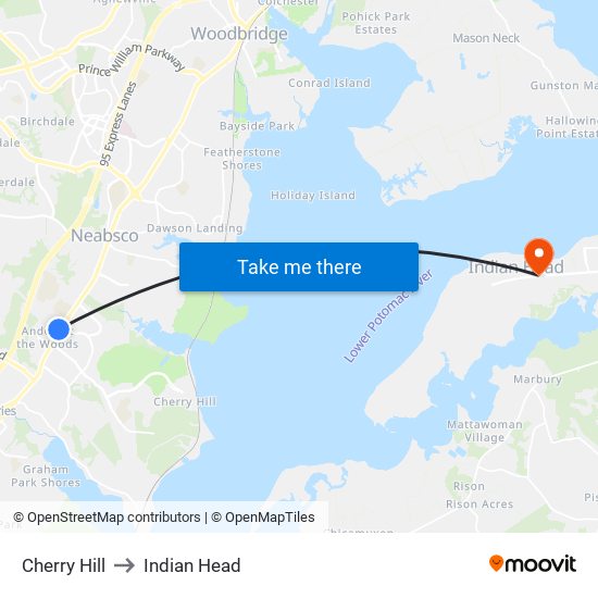 Cherry Hill to Indian Head map