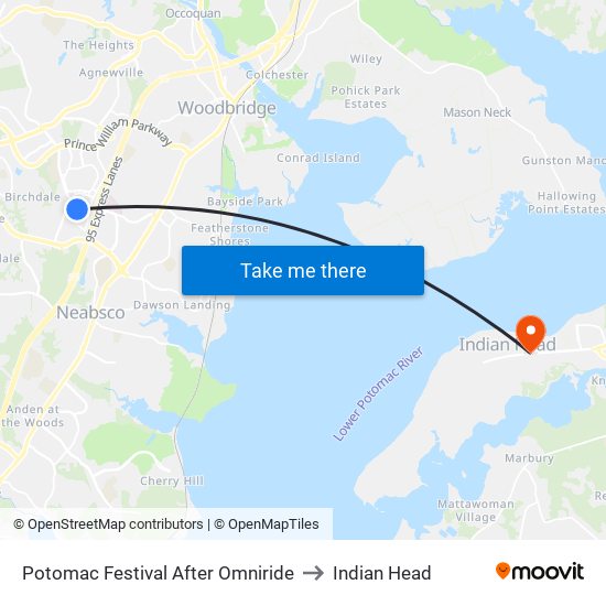 Potomac Festival After Omniride to Indian Head map