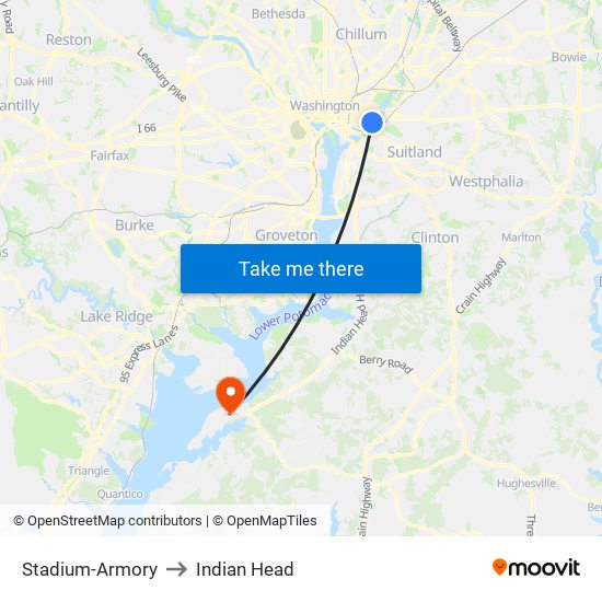 Stadium-Armory to Indian Head map