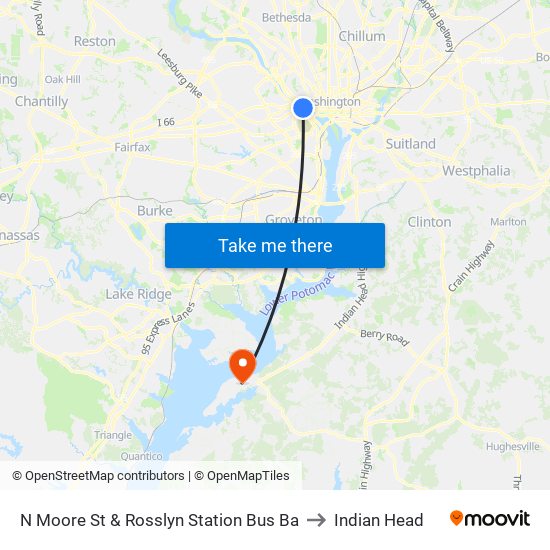 N Moore St & Rosslyn Station Bus Ba to Indian Head map