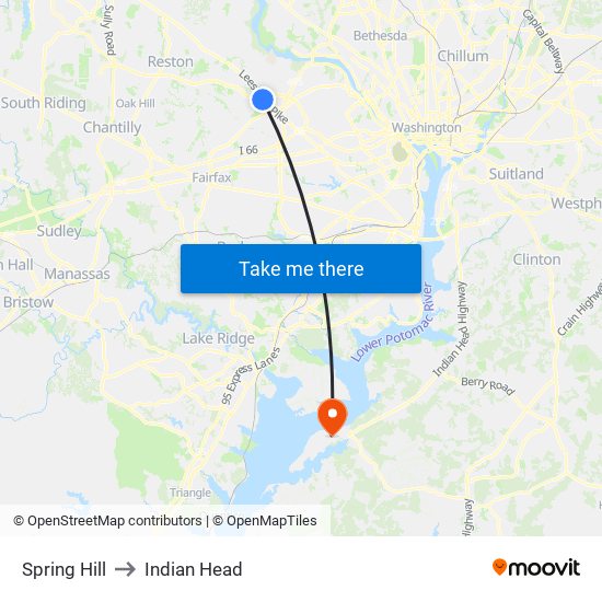 Spring Hill to Indian Head map