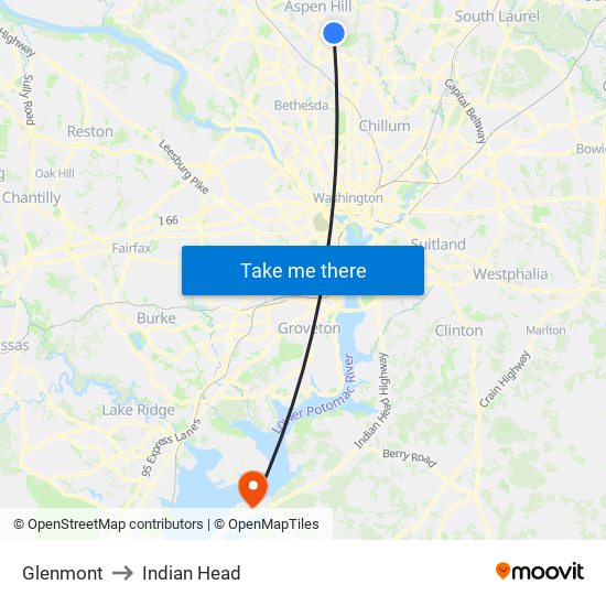 Glenmont to Indian Head map