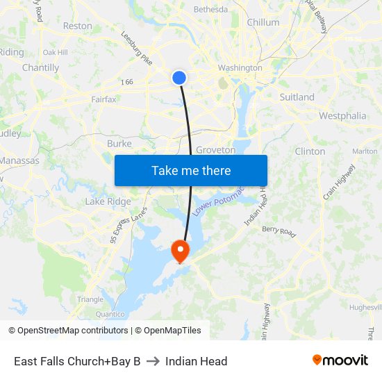 East Falls Church+Bay B to Indian Head map