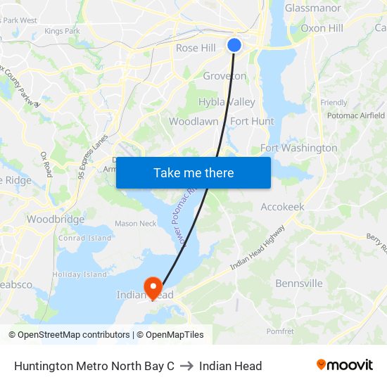 Huntington Metro North Bay C to Indian Head map