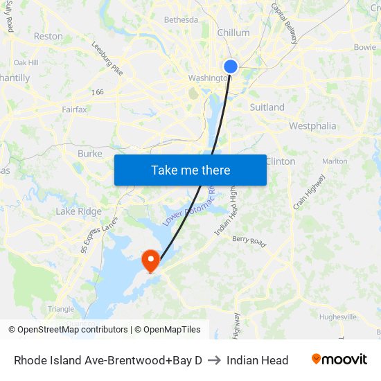 Rhode Island Ave-Brentwood+Bay D to Indian Head map