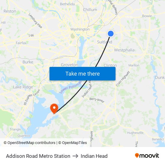 Addison Road Metro Station to Indian Head map