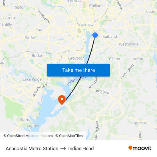 Anacostia Metro Station to Indian Head map