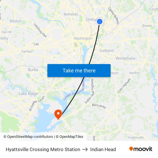 Hyattsville Crossing Metro Station to Indian Head map