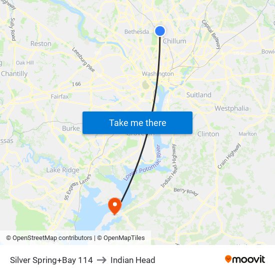 Silver Spring+Bay 114 to Indian Head map