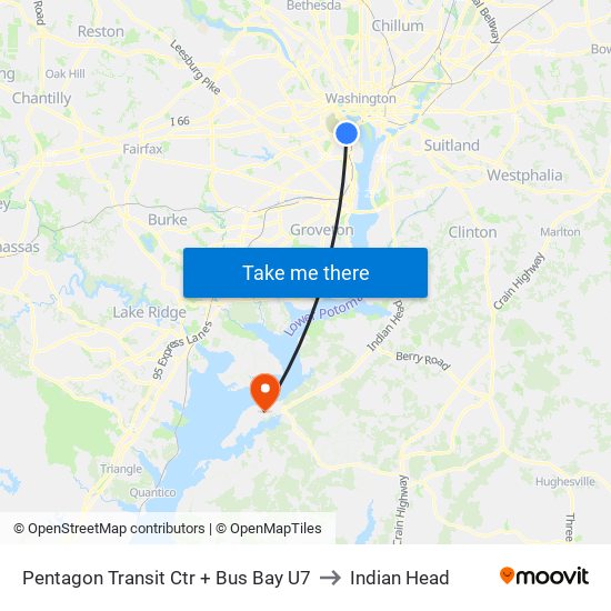 Pentagon Transit Ctr + Bus Bay U7 to Indian Head map