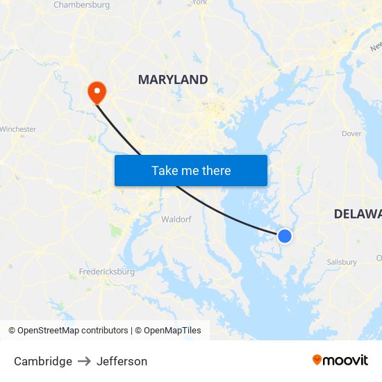 Cambridge to Jefferson map